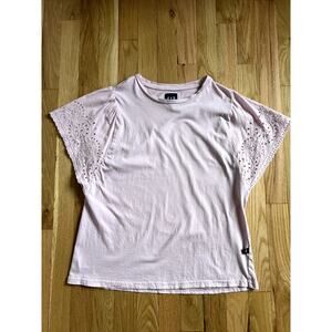 Gap Woman Pink Lavender Butterfly Flutter Eyelet Sleeve Spring Easter (size S)